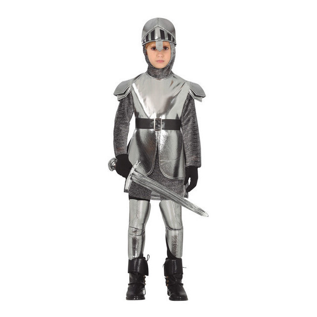 Vista principal del disfraz de caballero medieval con armadura en tallas 5 a 12 años