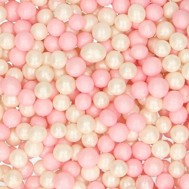 Vista frontal del sprinkles de perlas blandas de 2 colores de 60 gr - FunCakes en color azul, naranja y rosa