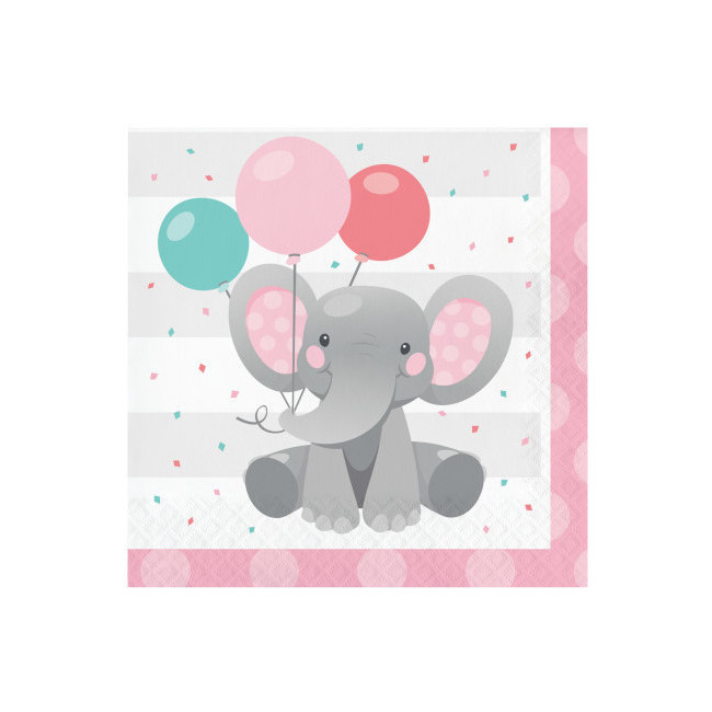Vista frontal del servilletas de Elephant Baby Girl de 16,5 x 16,5 cm - 16 unidades en stock
