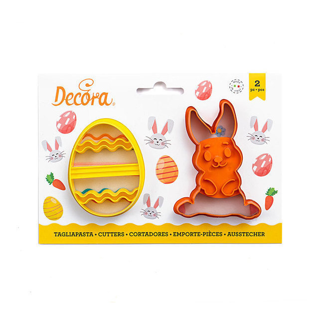 Vista frontal del cortadores de conejo y huevo decorado - Decora - 2 unidades en stock