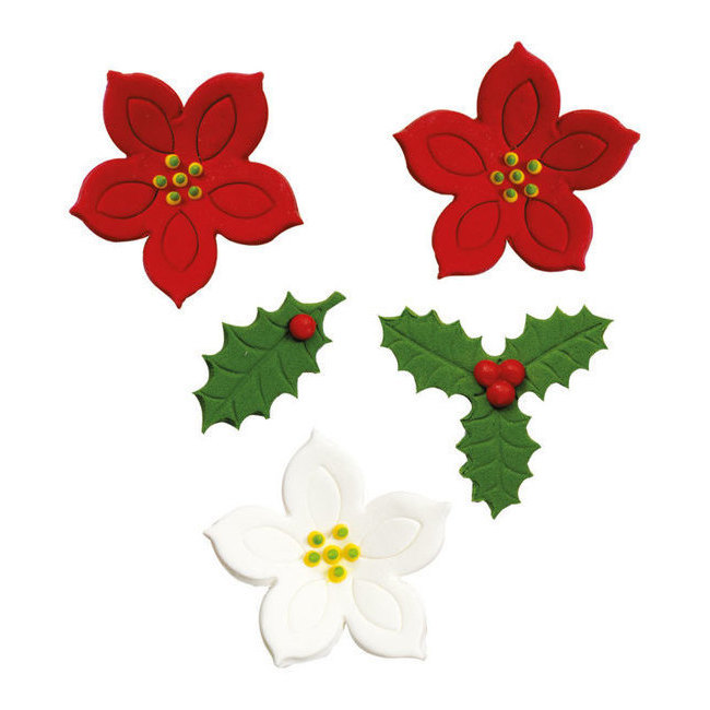 Vista principal del figuras de azúcar de flores navideñas y muérdago - Decora - 7 unidades en stock