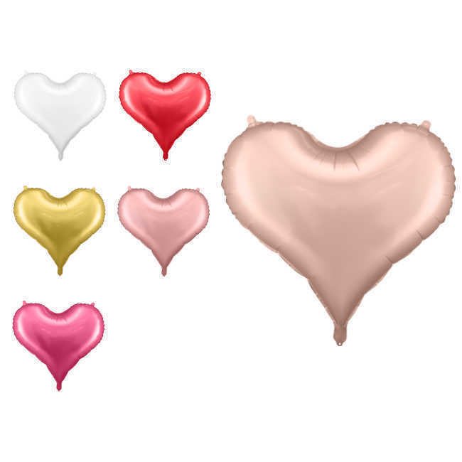 Vista frontal del globo de corazón de colores de 75 cm - PartyDeco - 1 unidad en color blanco, dorado, fucsia, rojo, rosa y rosa dorado