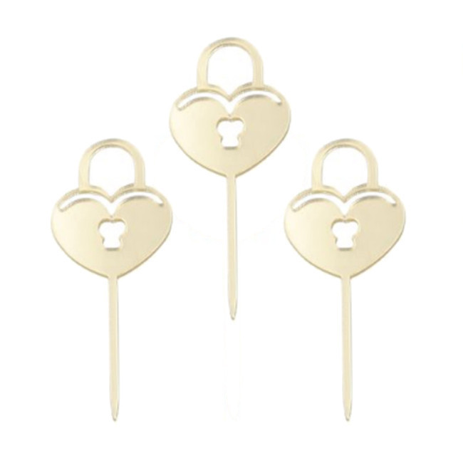 Vista principal del picks acrílicos de candados del amor dorados - Sweetkolor - 8 unidades en stock