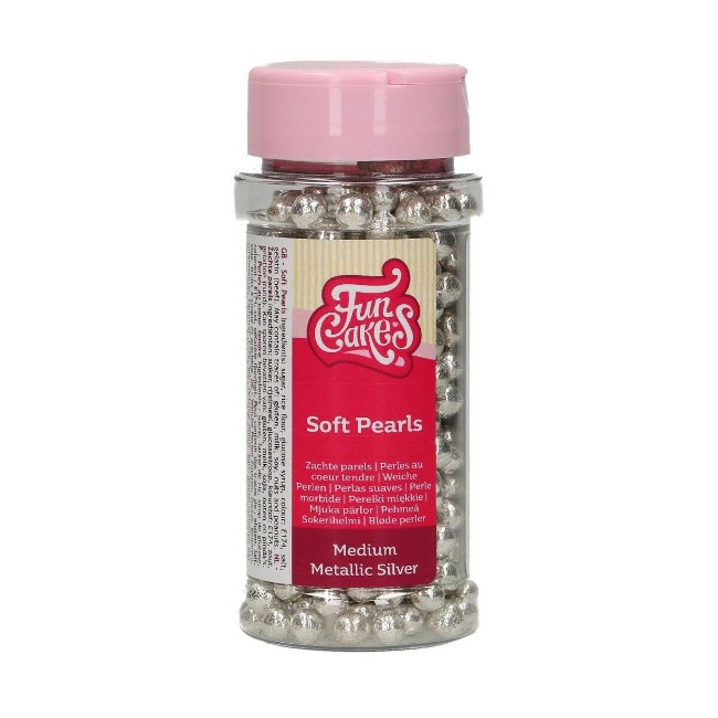 Foto detallada de sprinkles de perlas blandas plateadas metalizadas de 55 gr - FunCakes