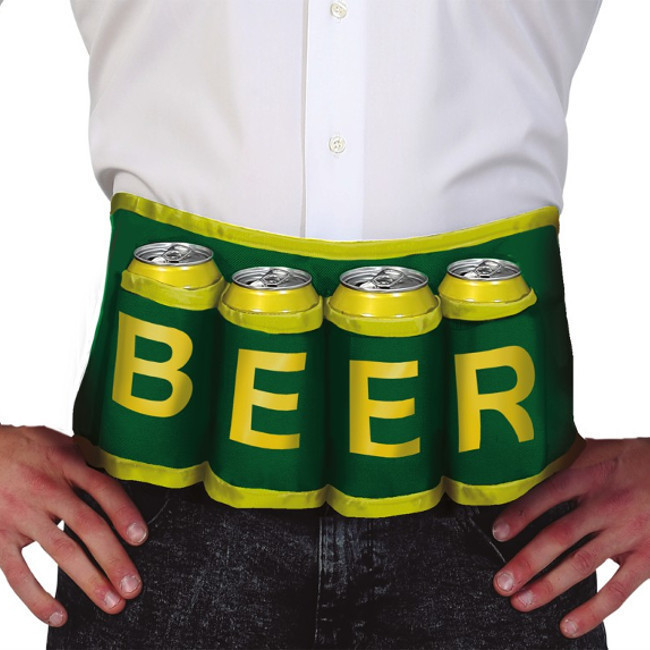 Vista frontal del cinturón porta cervezas en stock
