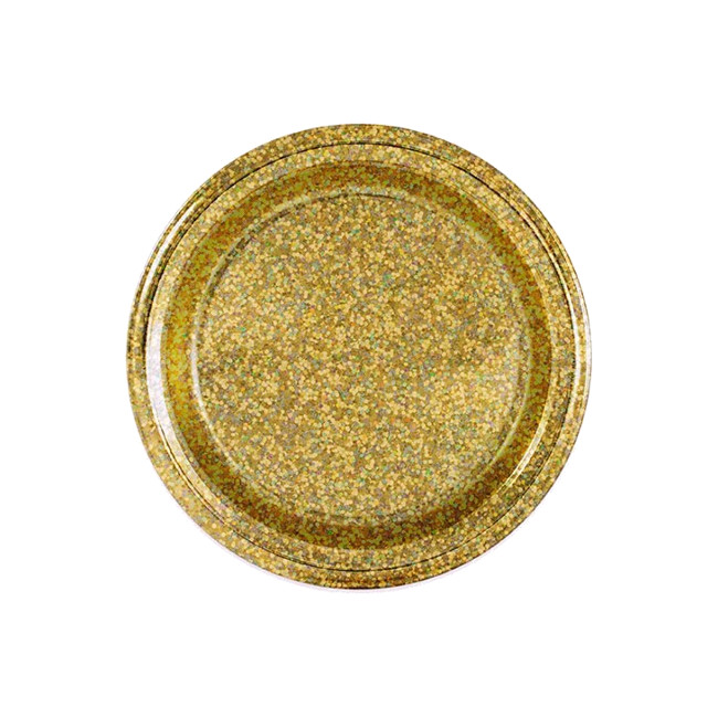 Vista delantera del platos redondos holográficos de 23 cm - 4 unidades en color dorado y plateado