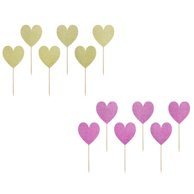 Vista principal del picks de corazones en color dorado y lila
