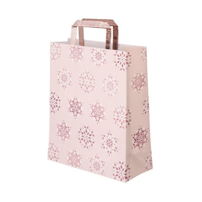 Vista frontal del bolsa de regalo de Navidad rosa de 32 x 26 x 10 cm - 1 unidad en stock