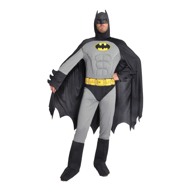Vista delantera del disfraz de Batman musculoso gris disponible también en talla XL