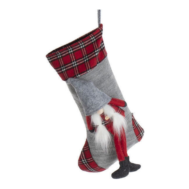Vista frontal del calcetín de muñeco de mamá noel navideño de 40 cm en stock