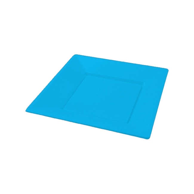 Vista principal del platos cuadrados de 23 cm - Silvex - 4 unidades en color azul, fucsia, lila, plateado y verde