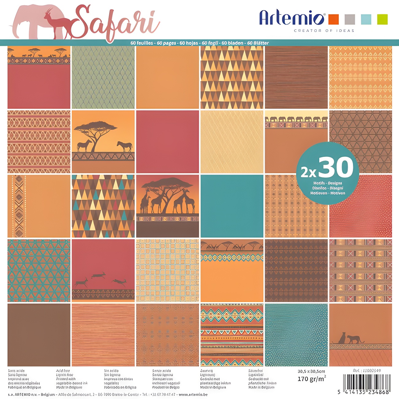 Bloc De Papier Artemio 60 Feuilles 170g - Motifs Scandinaves Multicolores