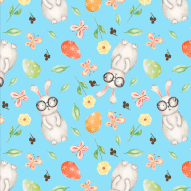 Vista delantera del tela de algodón Conejos Pascal - Indigo en stock