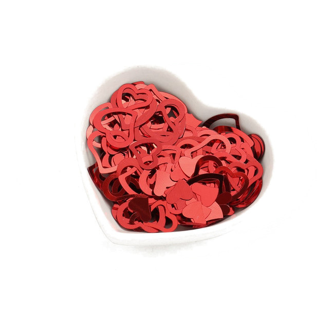 Vista principal del confetti de corazones rojos metalizados de 20 gr en stock