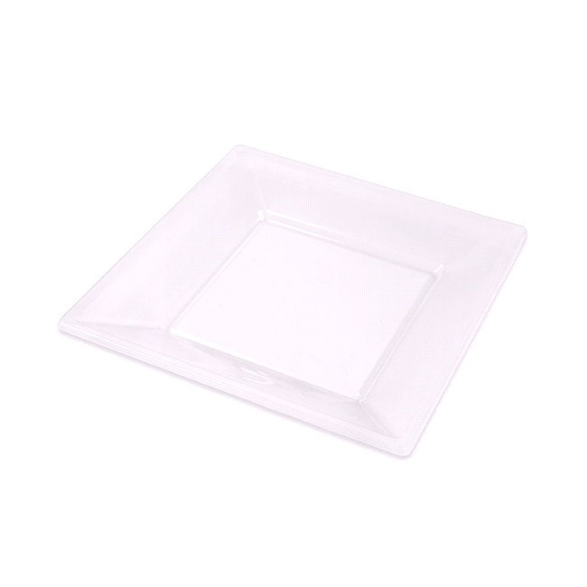 Vista delantera del platos cuadrados transparentes de 23 cm - Maxi Products - 4 unidades en stock