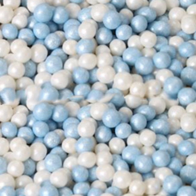 Vista frontal del sprinkles de perlas blandas de 2 colores de 60 gr - FunCakes en color azul, naranja y rosa