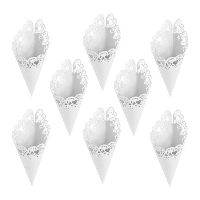 Vista principal del conos de papel blancos en stock
