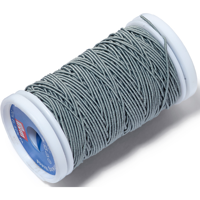 Vista frontal del hilo elástico de 0,5 mm - Prym - 20 m en color arena, azul marino, blanco, blanco natural, gris claro, negro y rojo