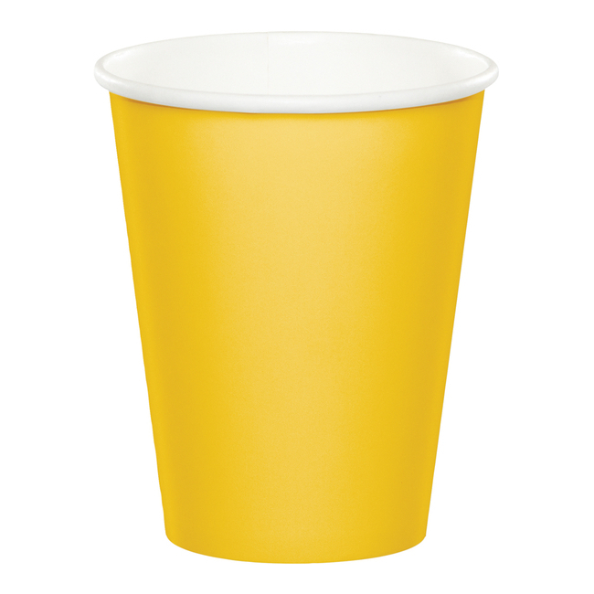 Vista delantera del vasos de 250 ml - 8 unidades en color amarillo, azul bebé, azul marino, blanco, dorado, lila, naranja, negro, plateado, rojo, rosa, rosa bebé, verde, verde menta y verde oscuro