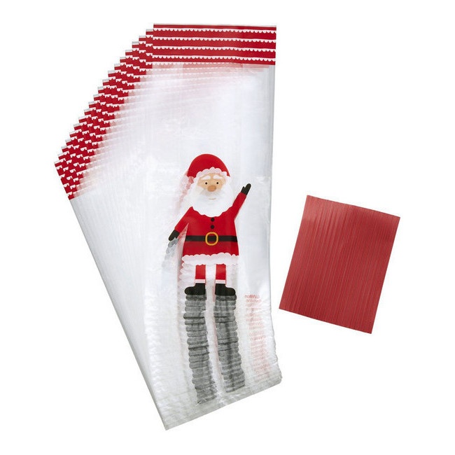 Foto detallada de bolsas para dulces transparentes de Papá Noel de 24 x 10 cm - Wilton - 20 unidades