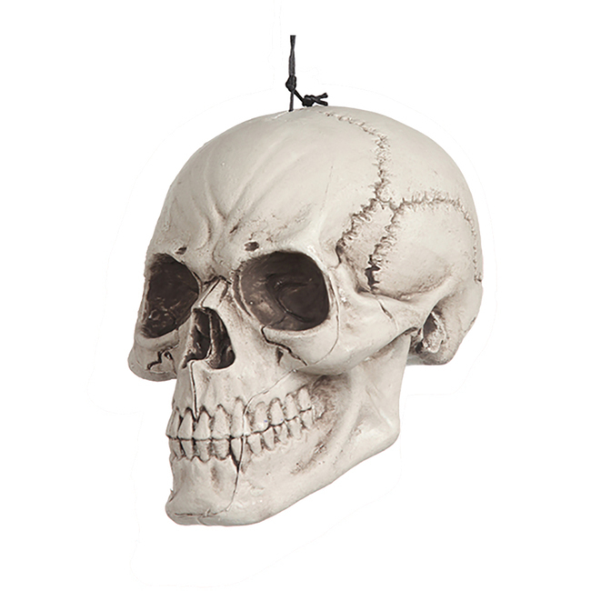 Vista principal del colgante de cráneo siniestro de 18 x 16 x 27 cm en stock