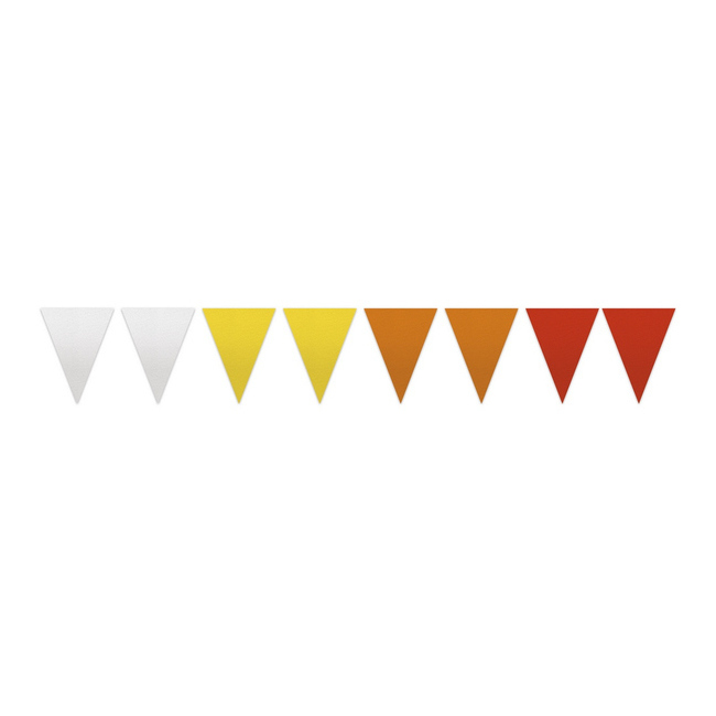 Vista principal del banderín de tríángulo de papel tricolor - 25 m en color amarillo, azul, rojo y verde