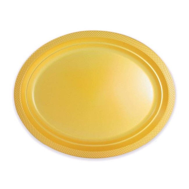 Vista frontal del bandejas ovaladas de 31 x 24 cm - Maxi Products - 10 unidades en color blanco, dorado, negro, plateado y rojo