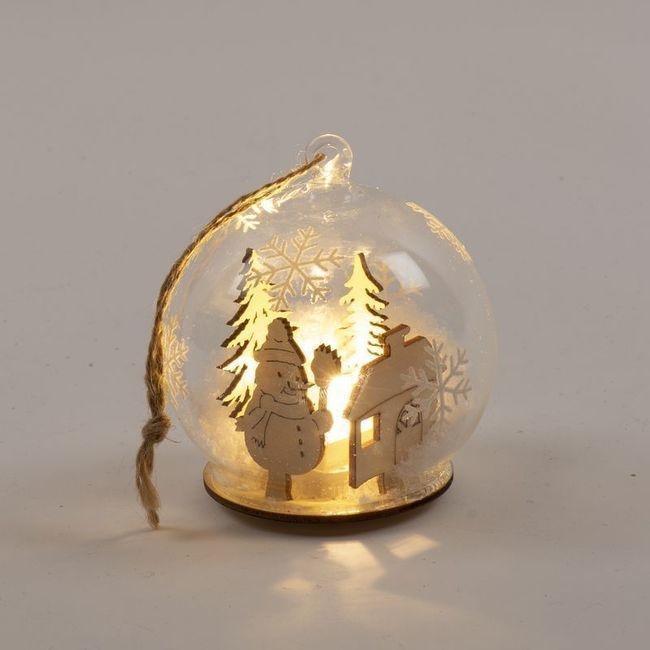 Foto detallada de adorno de bola transparente con luz de 8 cm - 12 unidades