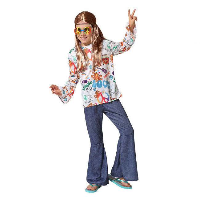 Vista delantera del disfraz de hippie en tallas 3 a 12 años