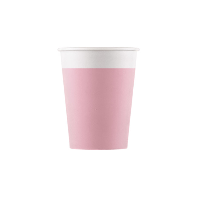 Vista delantera del vasos compostables de colores de 200 ml - 8 unidades en color rosa y verde