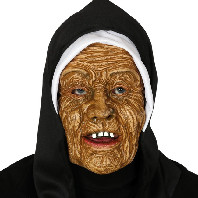 Vista frontal del máscara de monja anciana en stock