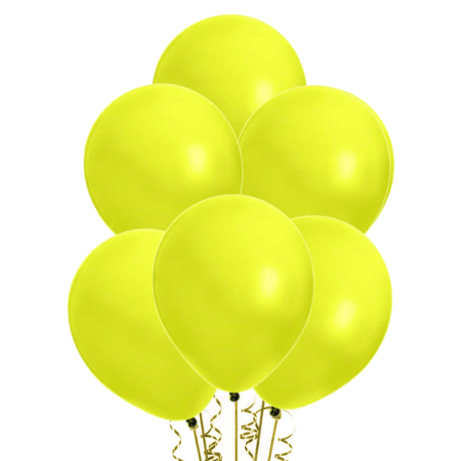 Vista frontal del globos de látex de colores de 30 cm - Amber - 10 unidades en color amarillo, azul pastel, azul royal, blanco, naranja, negro, rojo, rosa, rosa pastel, verde, verde lima, verde menta y violeta
