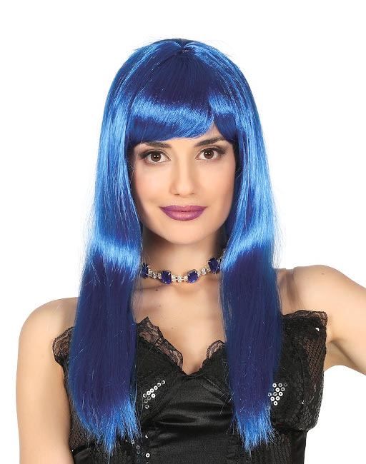Vista principal del peluca en color azul, azul eléctrico, blanco y lila