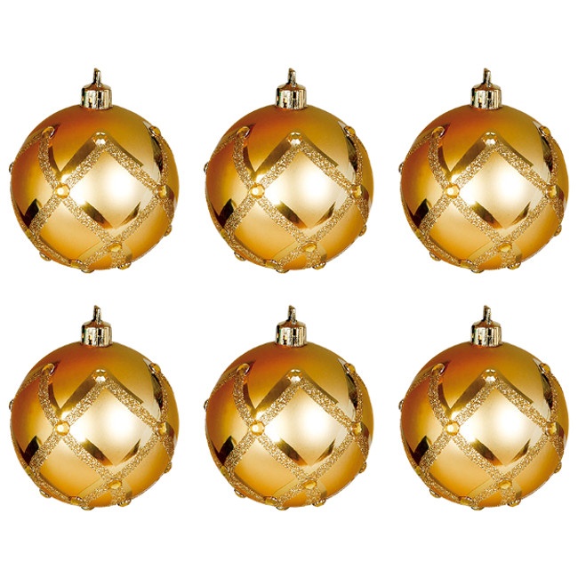 Vista delantera del bolas de Navidad diseños surtidos de 6 cm - 6 unidades en color azul claro, azul con estrellas, blanco, blanco con estrellas, blanco y plateado, dorado y plateado