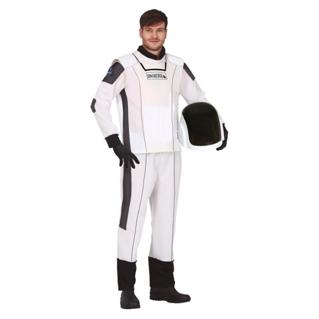 Vista principal del disfraz de astronauta blanco y negro en stock