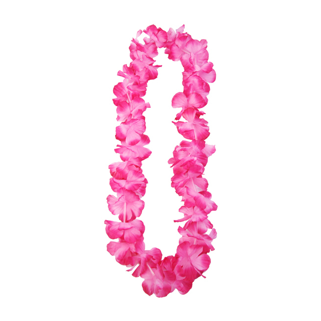 Vista principal del collar hawaiano de flores rosas en stock