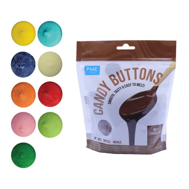 Candy buttons de chocolate de colores de 340 gr PME por 6,50