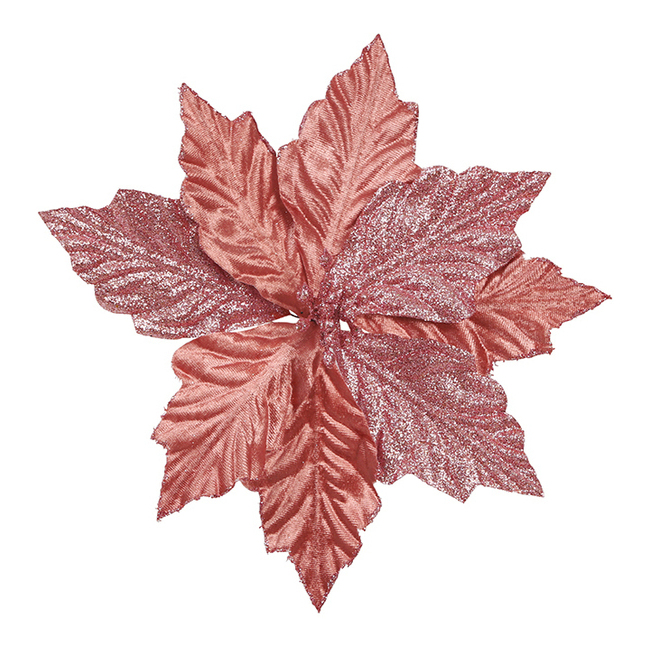 Vista frontal del flor de navidad rosa de 22 cm en stock