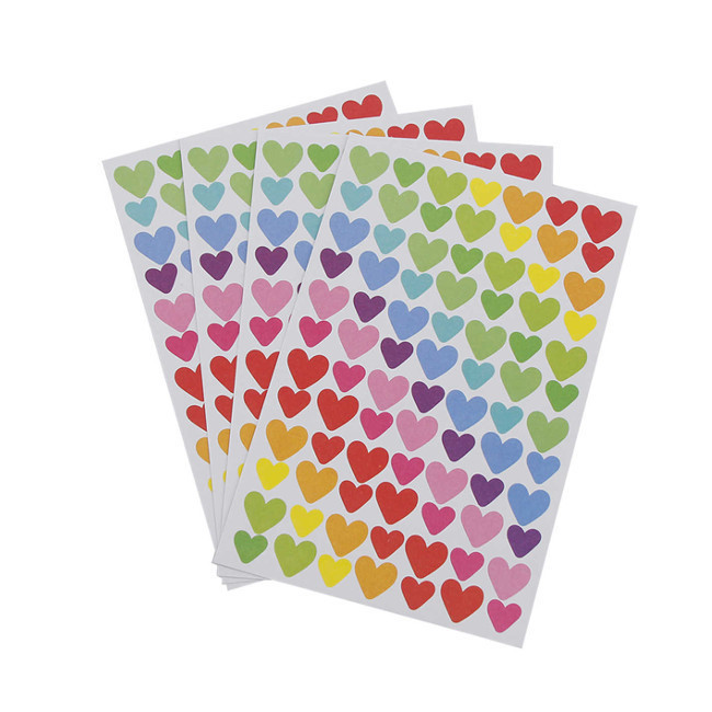 Vista frontal del pegatinas de corazones pequeños de colores de papel - 4 hojas en stock