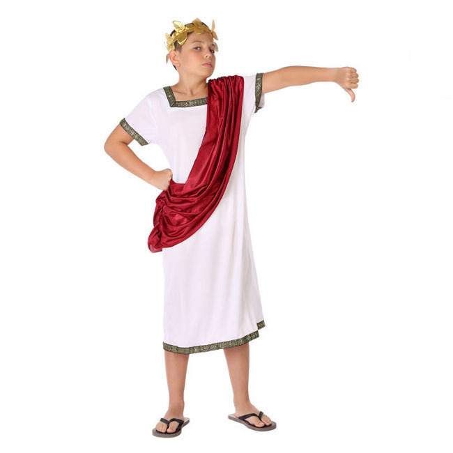 Vista frontal del disfraz de emperador romano César en tallas 3 a 12 años