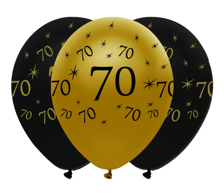 Vista delantera del globos negros y dorados Feliz Cumpleaños de 30 cm - Creative Party - 6 unidades en stock