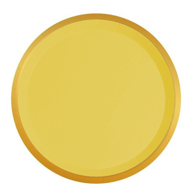 Vista frontal del platos redondos en color amarillo, azul, rosa y verde