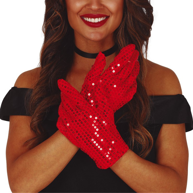 Vista frontal del guantes en color blanco, negro y rojo