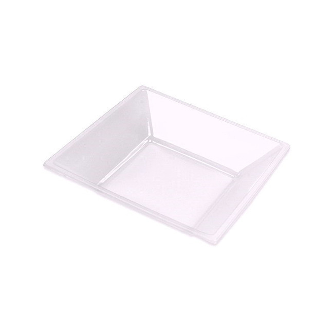 Vista frontal del platos cuadrados hondos transparentes de 17 cm - Maxi Products - 4 unidades en stock