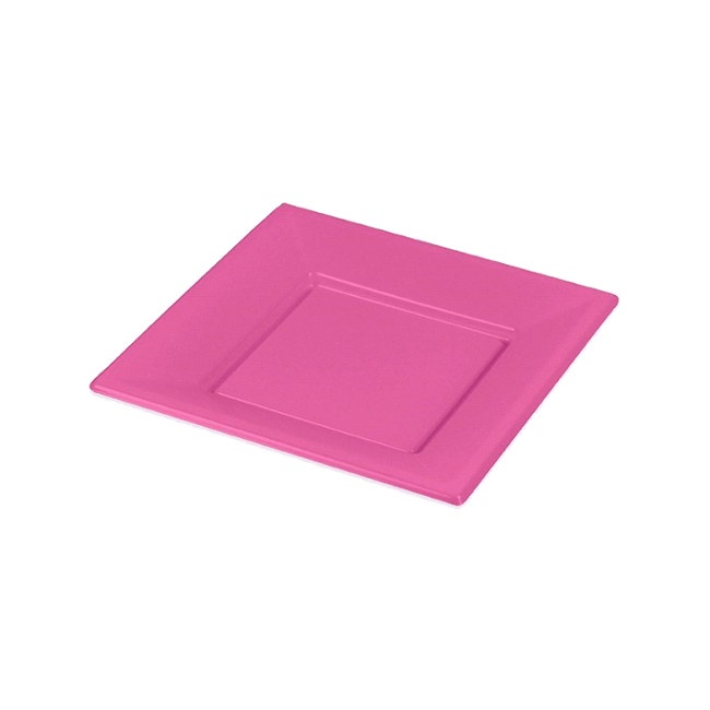 Vista delantera del platos cuadrados de 17 cm - Maxi Products - 6 unidades en color azul, blanco, negro, rojo, rosa, verde lima y violeta