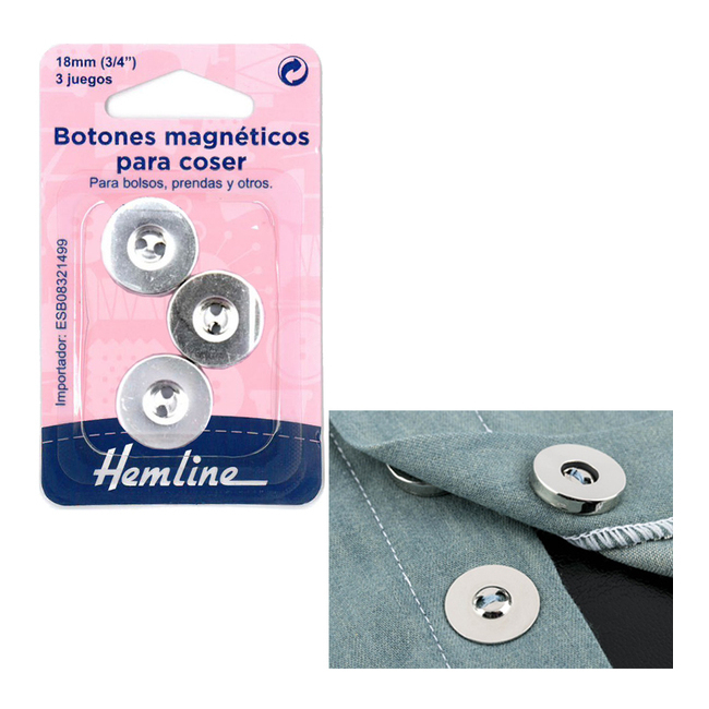 Botones magnéticos de 1,8 cm para coser - Hemline - 3 juegos por 4