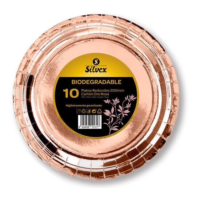 Platos de 20 cm de cartón metalizados - 10 unidades