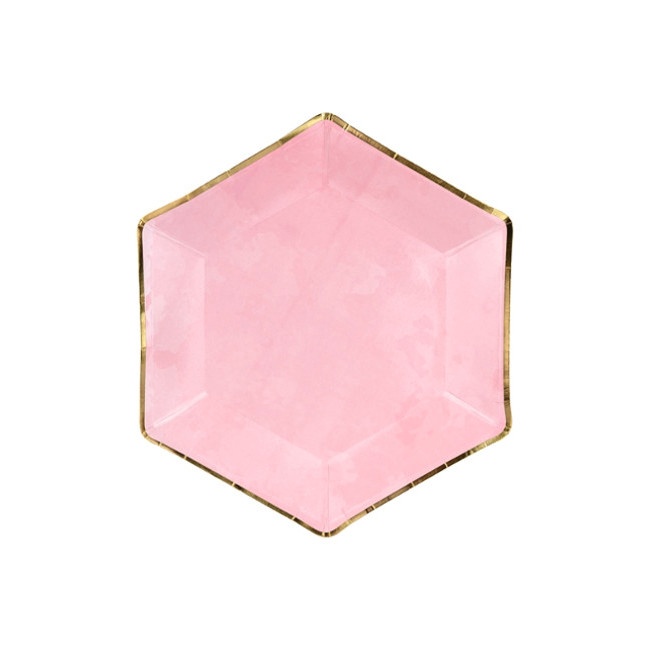 Platos de hexágono con borde dorado de 23 cm - 6 unidades
