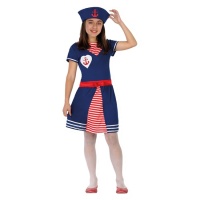 Disfraz de marinero azul y rojo para niña