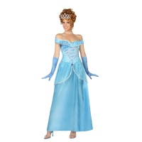 Disfraz de princesa de cuento azul largo para mujer